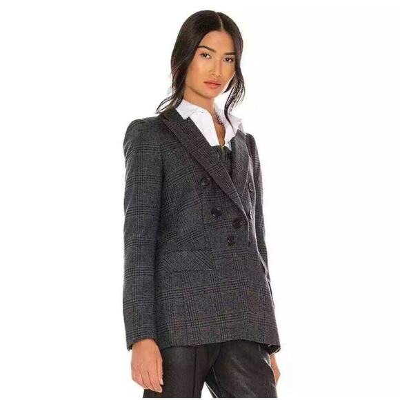 Veronica Beard Yareli Blazer Jacket Wool Glen Plaid Gray Blue Double Breasted 0 - Picture 5 of 9